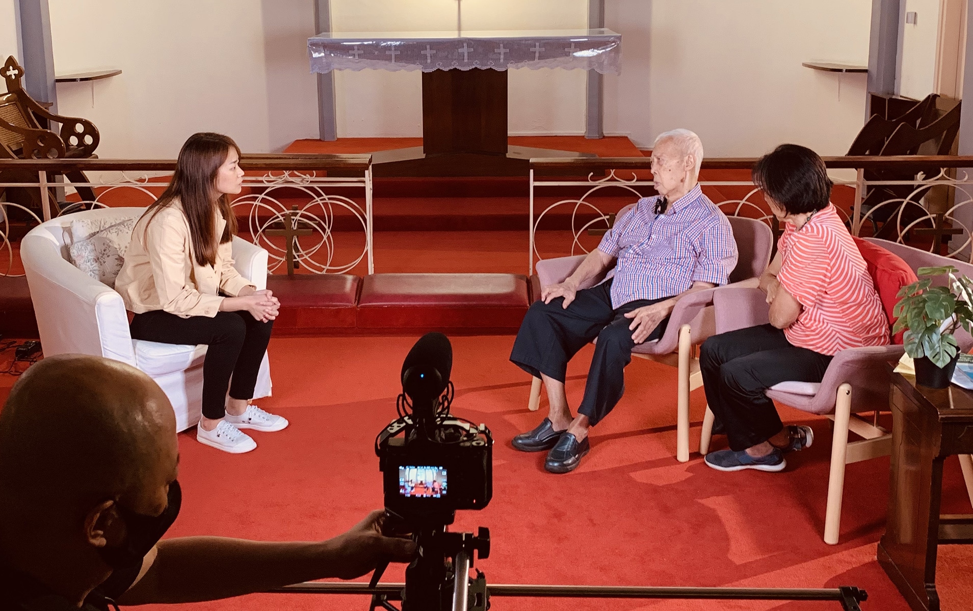 Canon James Wong, with wife Esther and the team from Salt&Light, at the Church of the Good Shepherd on March 23, 2022