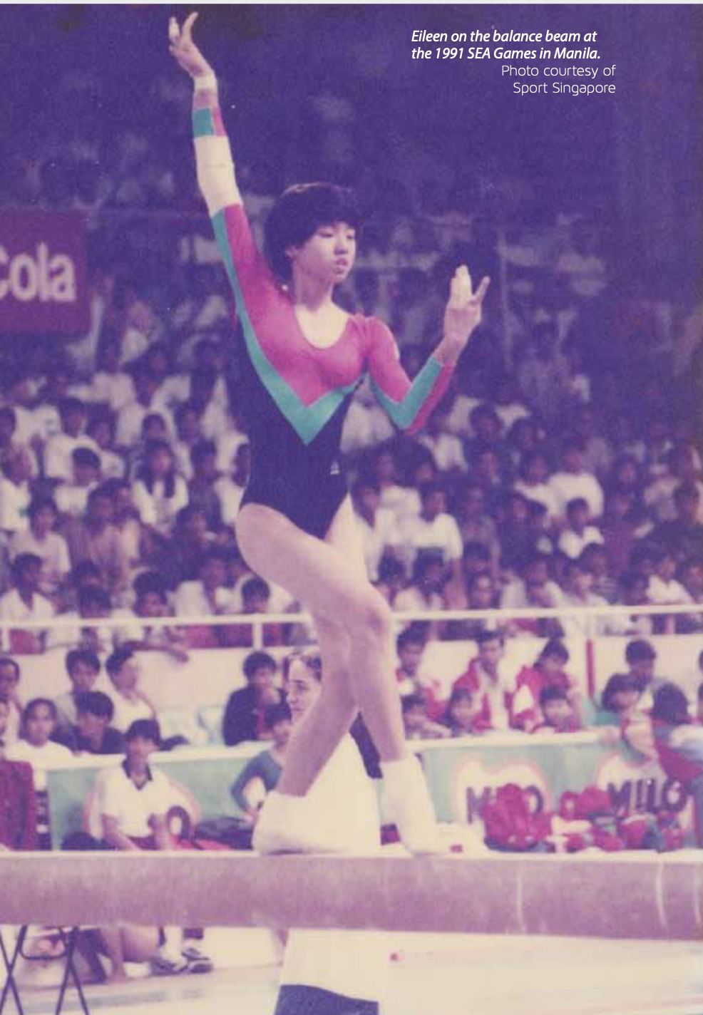 Eileen on the balance beam at the 1991 SEA Games held in Manila. 